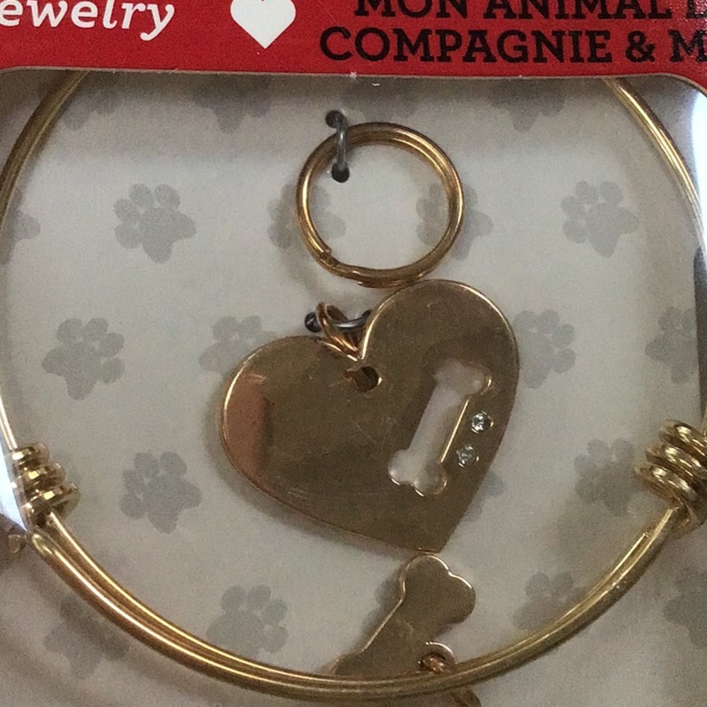 Pet & Me Set Gold Tone Dog Bone Crystal Charm Collar & Bracelet‎ NWT